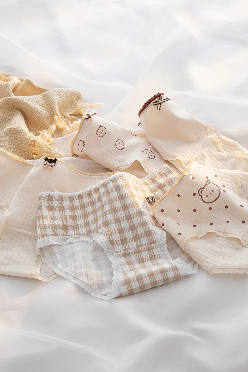 5Pcs/Set M-XL Women's Panties Cotton Underwear Cute Cartoon Bear Girl Briefs Mid Waist Underpants Breathable Panty Sexy Lingerie