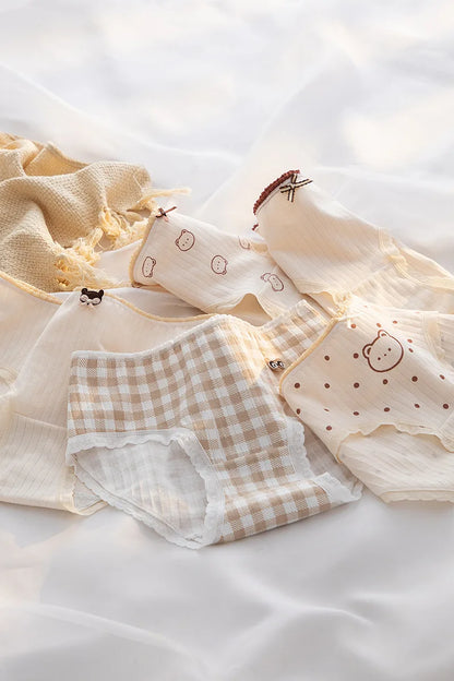 5Pcs/Set M-XL Women's Panties Cotton Underwear Cute Cartoon Bear Girl Briefs Mid Waist Underpants Breathable Panty Sexy Lingerie