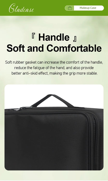 GLADCASE Makeup Case Large Waterproof Makeup Toolbox Professional With Brush Holder Beauty Cosmetic Suitcase Make Up Organizer.