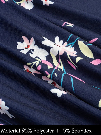 Nice-forever Vintage Elegante Blumen Druck Plissee Rundhals vestidos A-Line Pinup Business Party Frauen Flare Swing Kleid A102