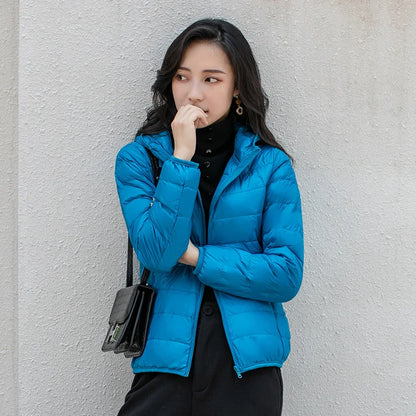 Winter Women's Light Down Hooded Jacket,Red Blue Khaki Green Available,European Size S-XXL,Women Coats.