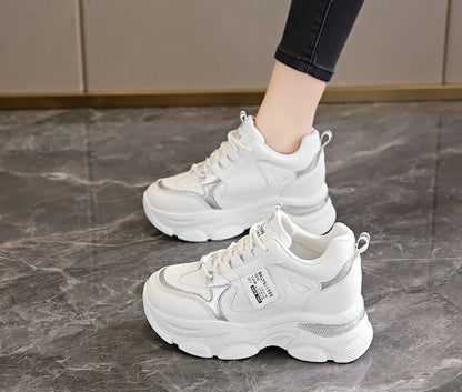 Women Thick Bottom Ultra-light Sneakers New Spring Autumn White Sports Shoes Casual Woman Comfort Breathable Running Shoes.