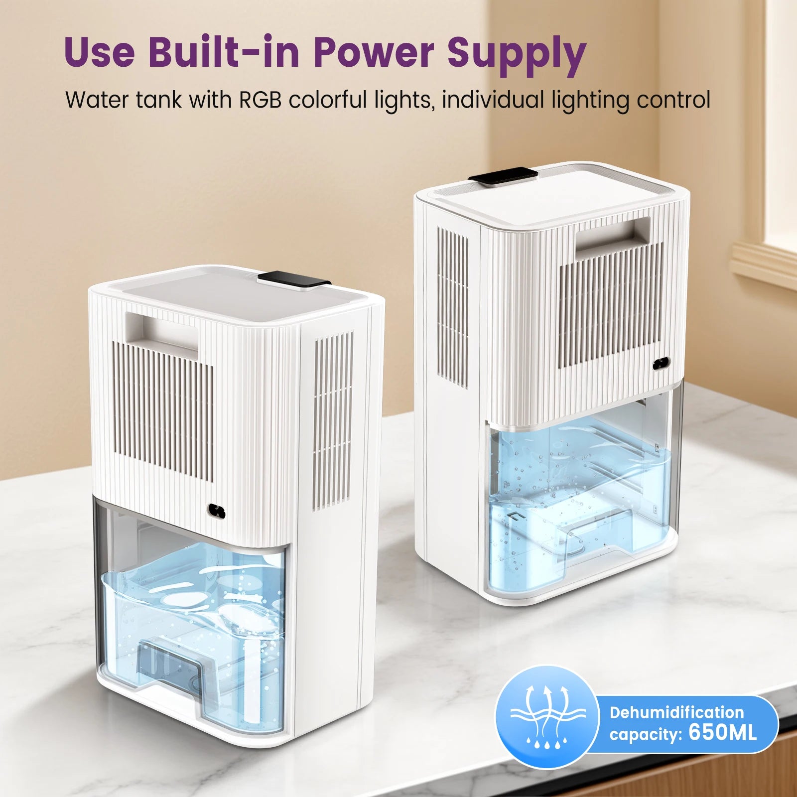 2800mL Air Dehumidifier Portable Mute Moisture Absorbers Machine Air Dryer Sleep Mode For Home Bedroom Office Kitchen Deodorizer.