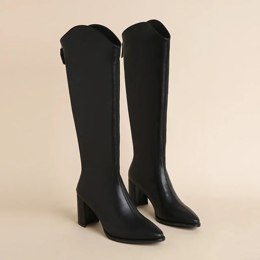 Plus Size 34-43 New Women Boots Zipper Thick High Heels Simple Thick High Heels Autumn Winter Boots Knee High Botas.