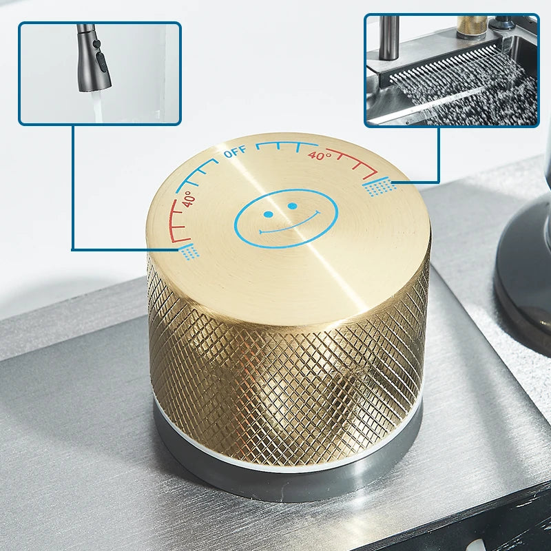 Einzelschlitz-Küchenspüle mit Wasserhahn, Edelstahl 304, groß, 60 x 45 cm, Niederschlag, 4 Funktionen, Spüle mit Seifenspender, Tassenwascher