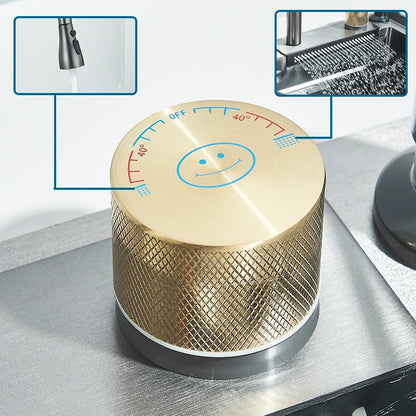 Einzelschlitz-Küchenspüle mit Wasserhahn, Edelstahl 304, groß, 60 x 45 cm, Niederschlag, 4 Funktionen, Spüle mit Seifenspender, Tassenwascher