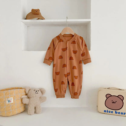 Ins 2024 Frühling Herbst Baby Jungen Bodysuit Baumwolle gestreiften Cartoon gedruckt Langarm Kleinkind Jungen Stram pler Neugeborene Jungen Outfits