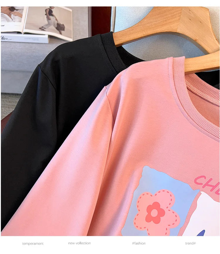 175kg plus size Damen büste Frühling Herbst lose Langarm bedrucktes Sweatshirt Top schwarz rosa 6xl 7xl 8xl 9xl 10xl 11xl.