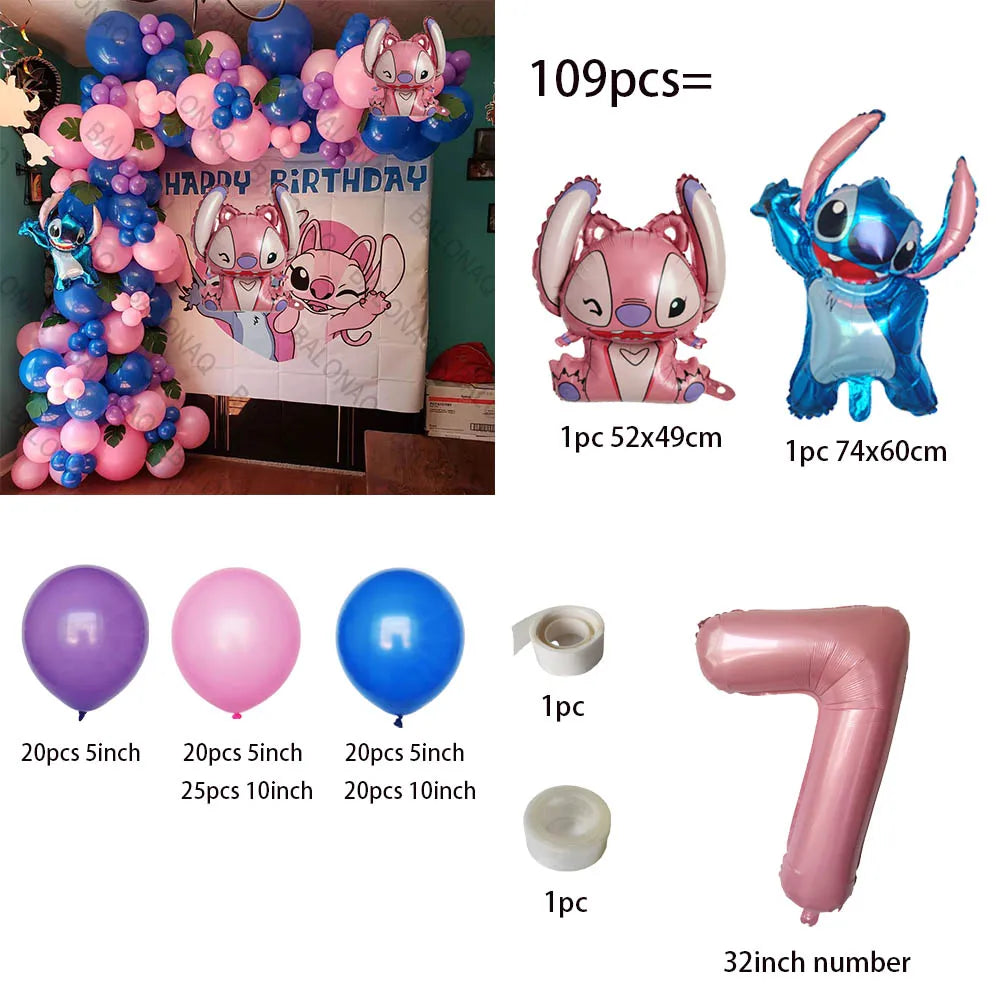 1set Disney Lilo & Stitch Thema Geburtstag Party Luftballons Bogen Girlande Kette Kit Kinder Aufblasbare Spielzeug Globos Geschenke liefert.