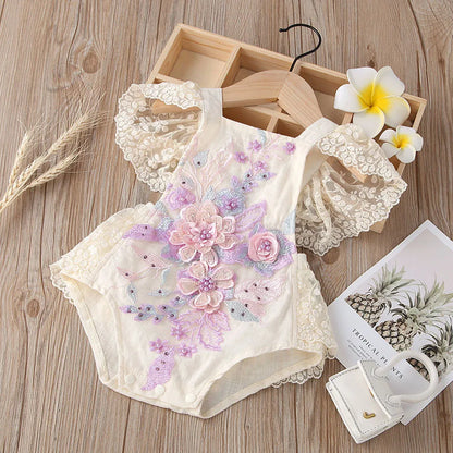 Sommer Baby Kleidung Kleinkind Junge Mädchen Floral Applikationen Body Kleinkind Kinder Rüschen Spitze Strampler Baby Einteiliges 0-24 monate.