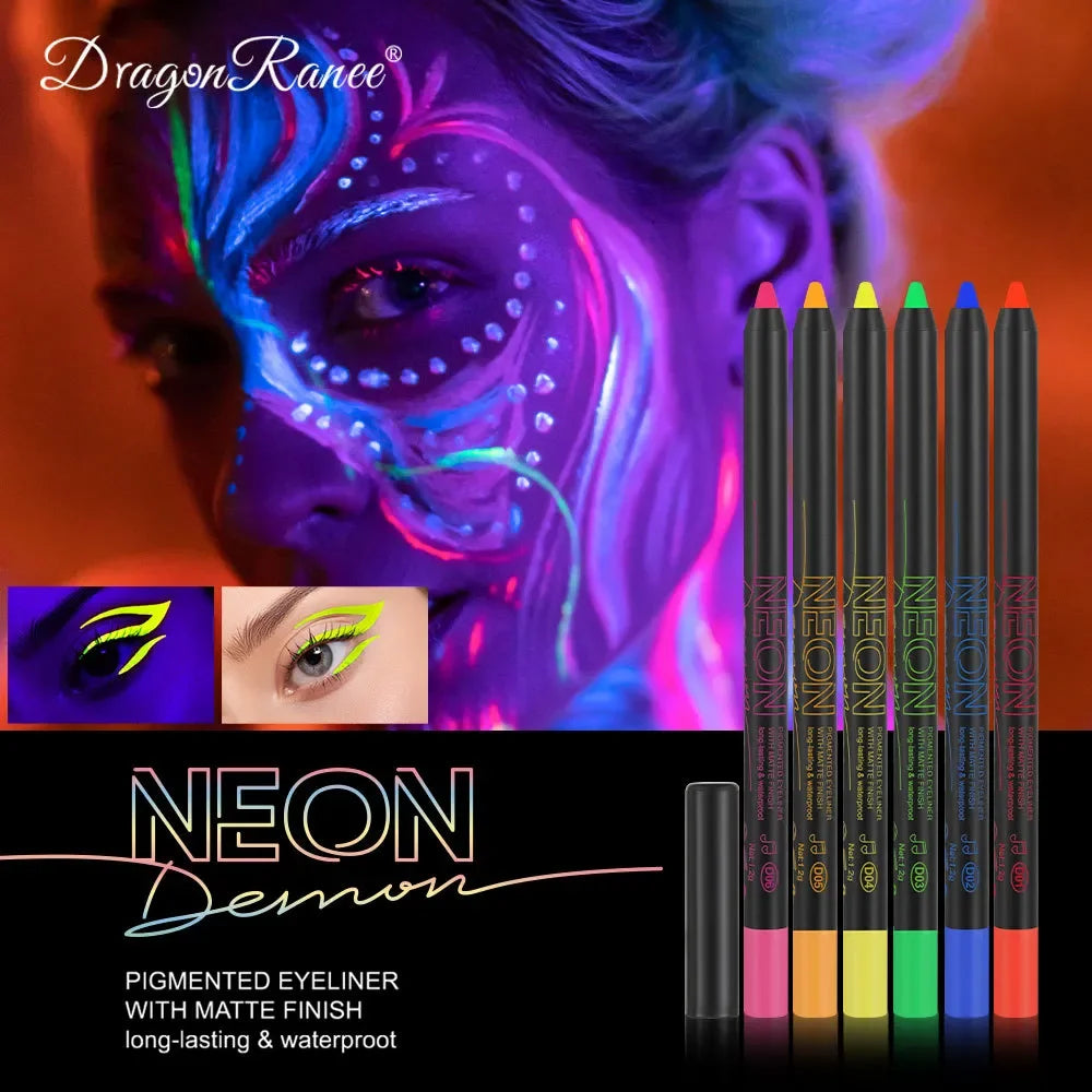 Fluorescence Blue Eyeliner Gel Waterproof Luminous UV Light Neon Eyeliner Pen Yellow Green Pink Color Eye Shadow Cream Make Up.