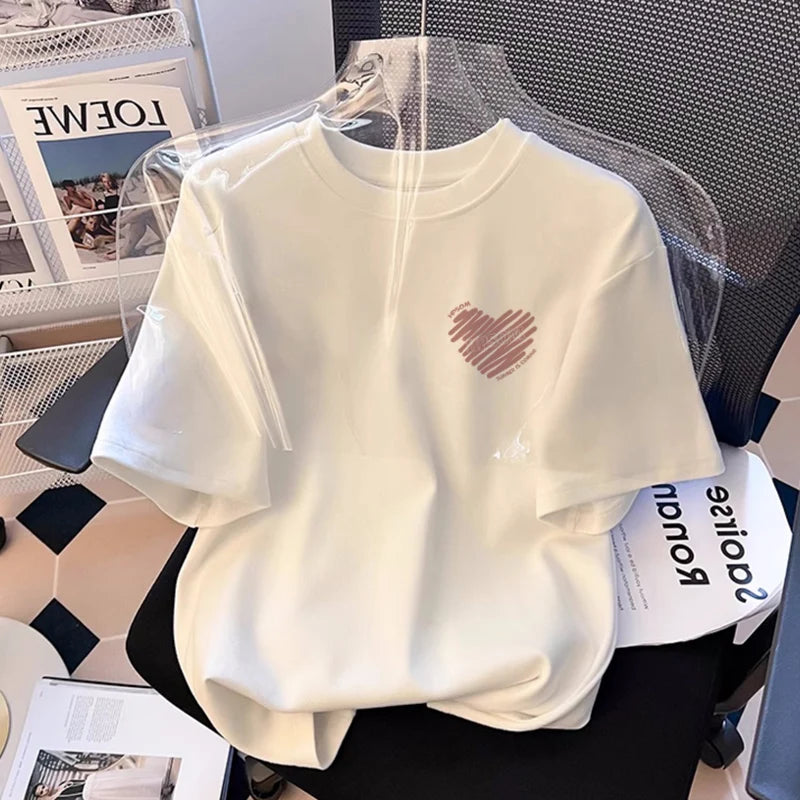 Weißes Plus-Size-Kurzarm-T-Shirt mit positiver Schulter, weiblich, halbärmelig, 2025, neues explosives Design, Sommer-Tops, lockeres T-Shirt.