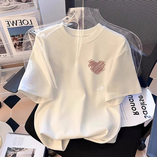 Weißes Plus-Size-Kurzarm-T-Shirt mit positiver Schulter, weiblich, halbärmelig, 2025, neues explosives Design, Sommer-Tops, lockeres T-Shirt.