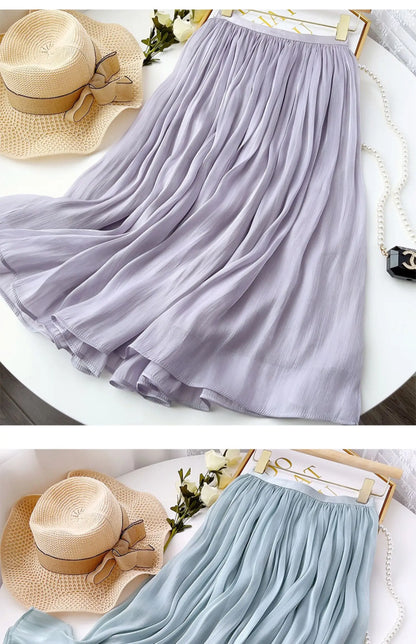 2025 Spring/Summer New Luster  A-line Women Skirt Solid Color High Waist French Paris Style Elegant Asymmetrical Skirt