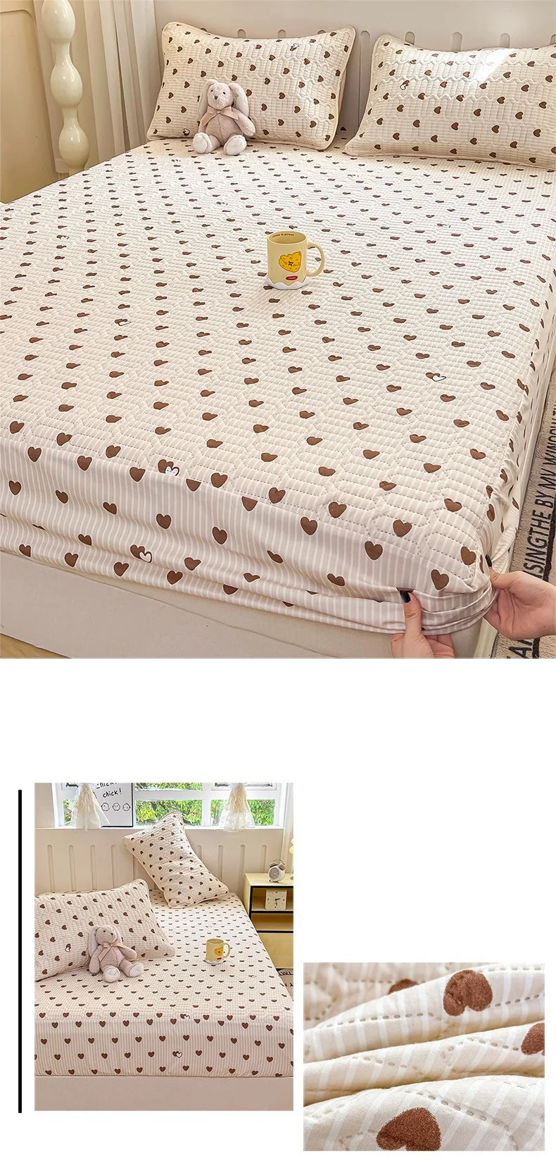 Thicken Bed Cover Waterproof Mattress Protector Elastic Bedspread Printed Bed Linen for Home 매트리스 커버 (No Pillowcase).