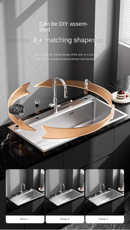 Original-Finish, spülmaschinenkompatibles SUS304-Edelstahl-Küchenspüle mit großer Einzelschüssel und Unterbau