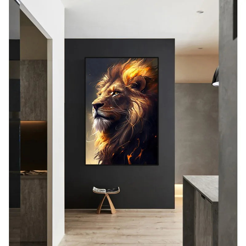 Black and Golden Light Lion Posters Modern Animal Canvas Painting Picture  Wall Art for Living Room Home Decoration No Frame.