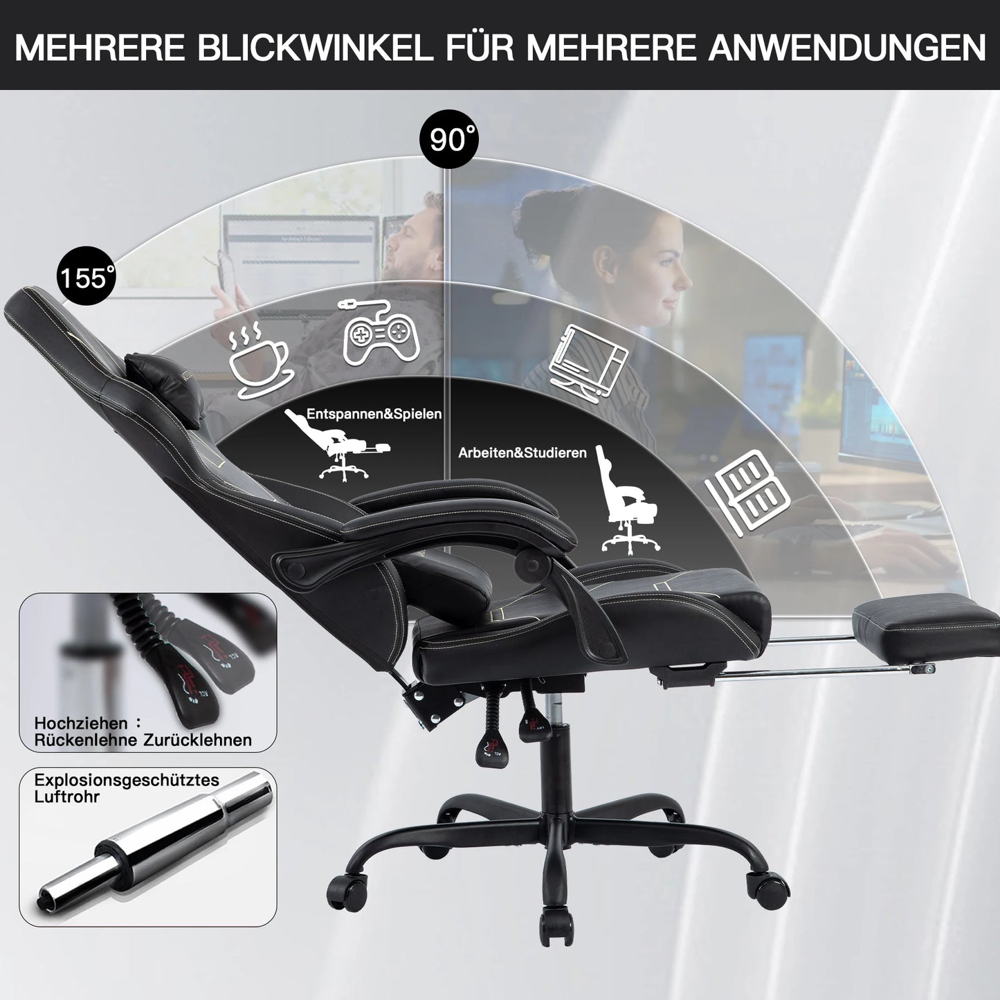 WOTSTA Gaming Chair Ergonomischer Gaming Chair Bürostuhl mit Fußstütze Racing Computerstuhl Höhenverstellbar Gepolstert Computerst