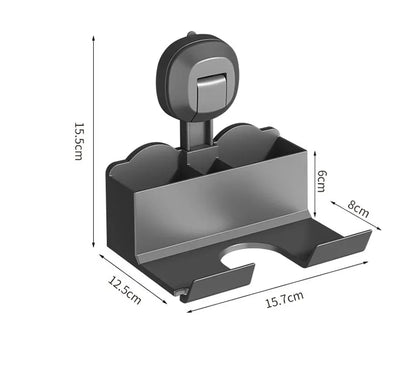 Halterung für Haartrockner, Aufbewahrungsregal mit Saugnapf, ohne Stanztoilette, Aufbewahrungsregal für das Badezimmer, Aufhänger für Haartrockner