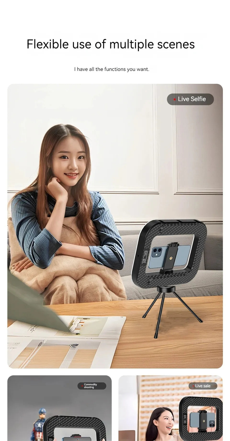 FANGTUOSI New Handheld Ring LED Rechargeable Fill light Portable Mobile Phone Live Photography Desktop Rabbit Cage Selfie Light.