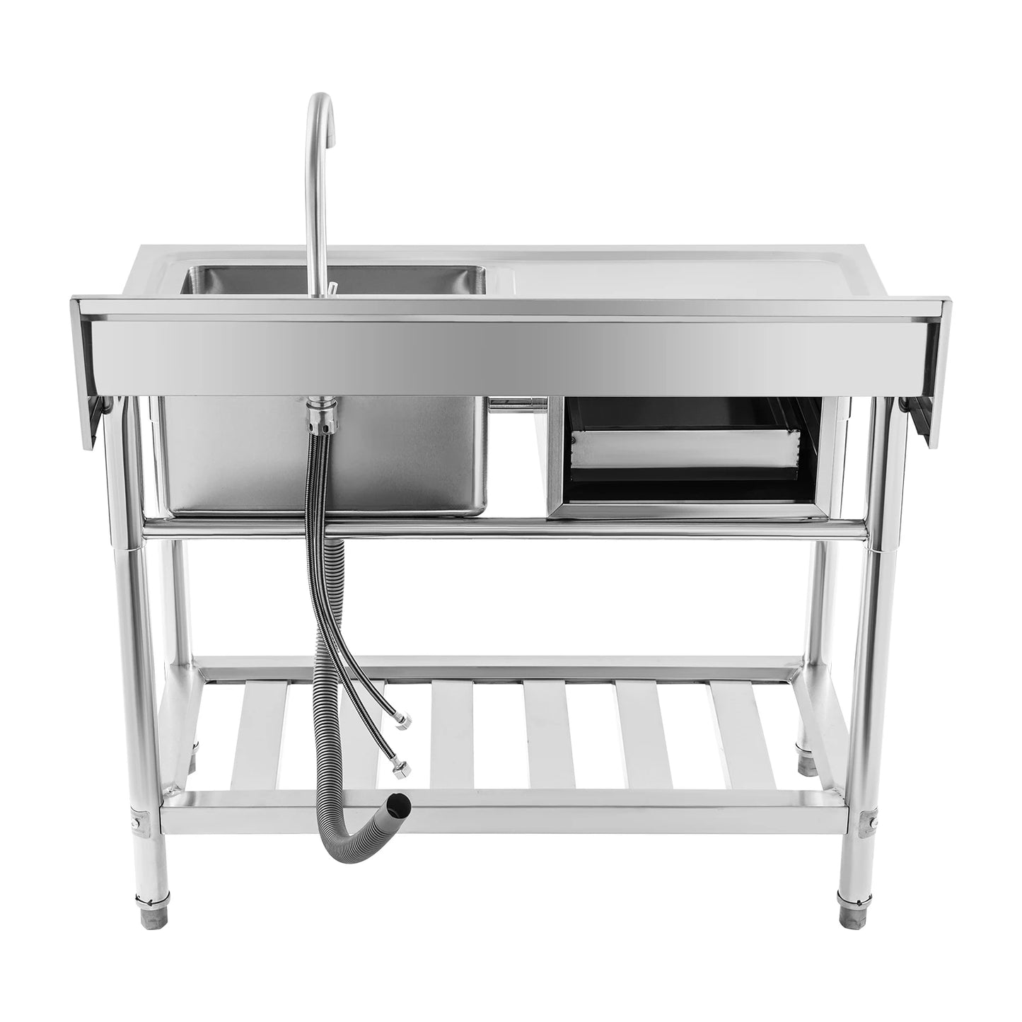 Verdicktes Edelstahl-Spülbecken mit Wasserhahn und Schublade, 150 kg Tragkraft 100 x 60 x 80 cm, für Küche, Restaurant, Wäsche, Garage