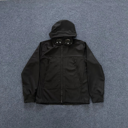 2025 Italian CC Glass Black Button Brand Style Men's Fleece-lined Windbreaker Jacket Zippered Suitable For Outdoor Sports Hoodie.