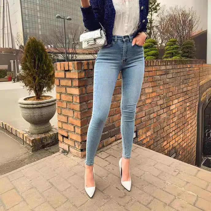 American-style Skinny High-waisted and Hip-lifting Jeans.Women Four Seasons New Fashion Simple Comfortable Stretch Skinny Jeans.