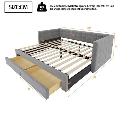 3-in-1 ausziehbares Schlafsofa 90 x 190 cm, Multifunktionsbett mit Schubladen, Einzel-/Doppelbett, Baumwolle und Leinen (Matratze nicht im Lieferumfang enthalten)