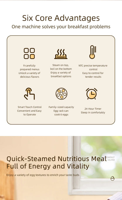 300W Electric Egg Boiler Breakfast Machine Multicooker Steamer Automatic Egg Cookers Home Egg Custard Steaming Cooker with Timer.