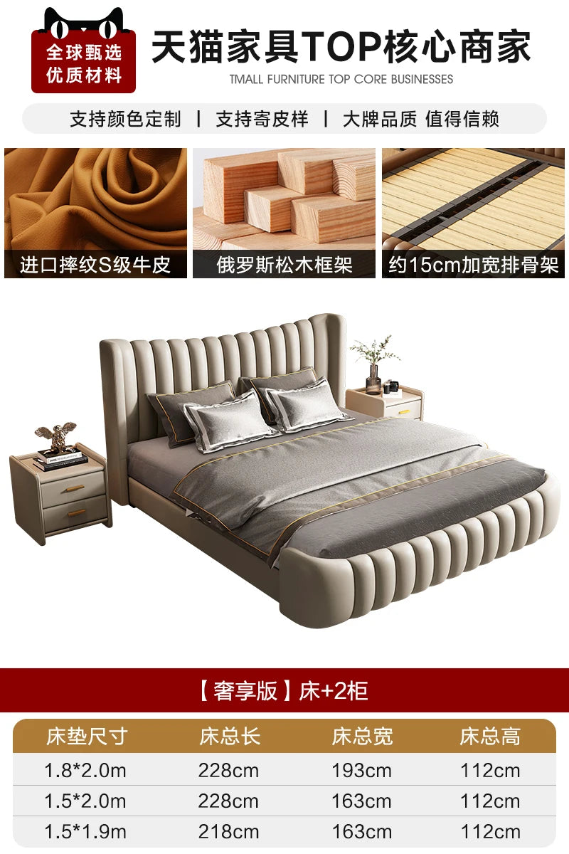 Hohes Kopfteil, Doppelbettgestell, schlichtes Holz, elegantes Queen-Size-Bett, Einzelbettgestell, Nachttische, Aufbewahrung, Cama Moderno Lujo-Möbel