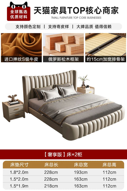 Hohes Kopfteil, Doppelbettgestell, schlichtes Holz, elegantes Queen-Size-Bett, Einzelbettgestell, Nachttische, Aufbewahrung, Cama Moderno Lujo-Möbel