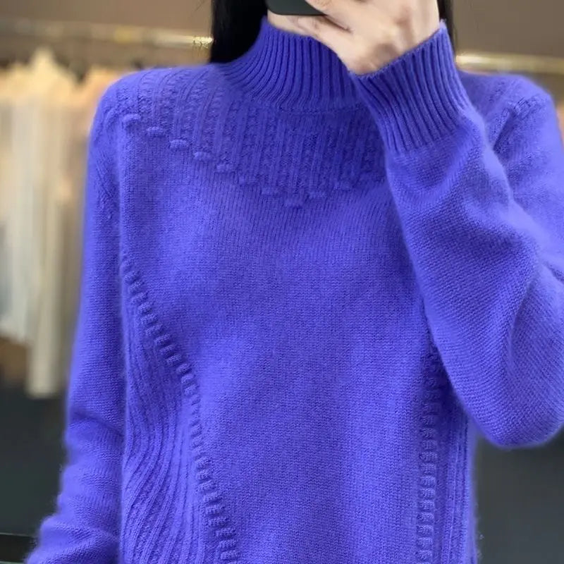 2024 herbst Neue Lose frauen Halb-rollkragen Verdickt Einfarbig Einfache Häkeln Beiläufige Gestrickte Pullover Pullover Top