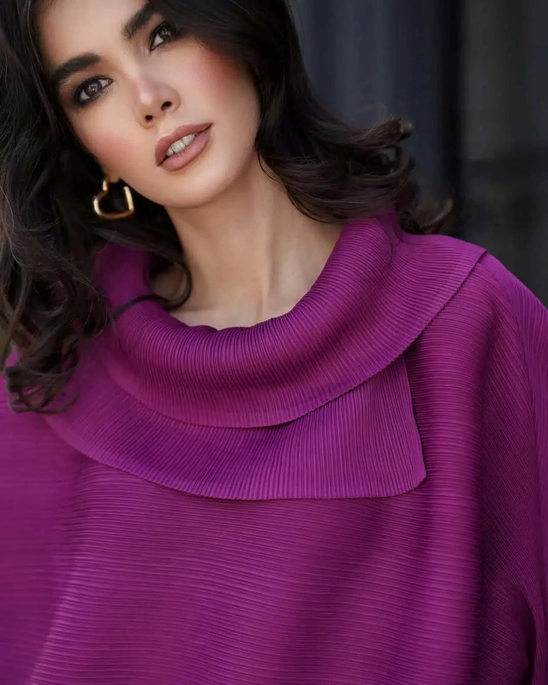 YUDX Miyake Pleated New Women's Fashion Clothing Set, Stand Up Collar Bat Sleeve Top, Wide Leg Pants Two-piece Set.