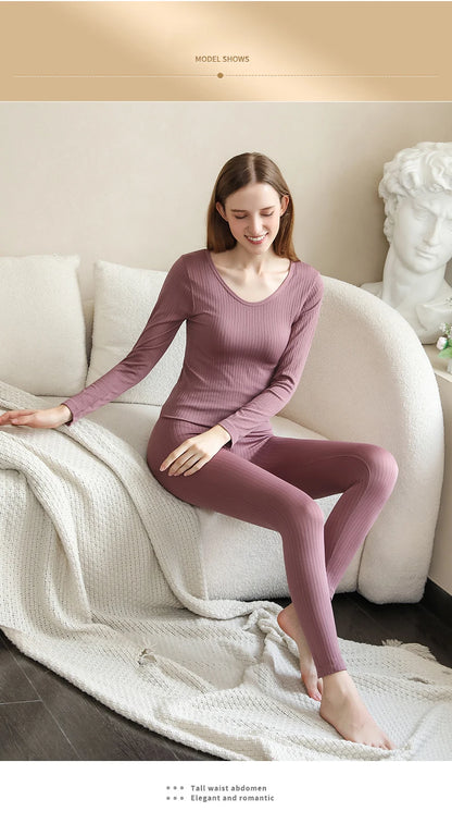 Frauen Thermo Unterwäsche Winter Langarm Winterkleid ung nahtlose Thermo Unterwäsche Intim Set Frau dicke 2 Stück Nachtwäsche