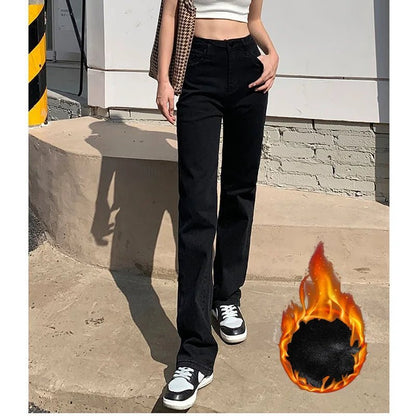 Frau Koreanische Hohe Taille Streetwear Gerade Bein Jeans Mädchen Y2k Kleidung Hosen Weibliche Mode Schwarz Baggy Harajuku Denim Hosen.