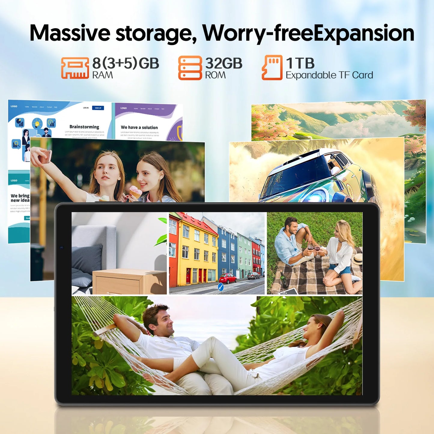 BAKEN Android 15 tablet, 8 (3+5)GB + 32GB storage, penta-core processor, Wi-Fi6, Bluetooth, USB-C, Google Play Store,.