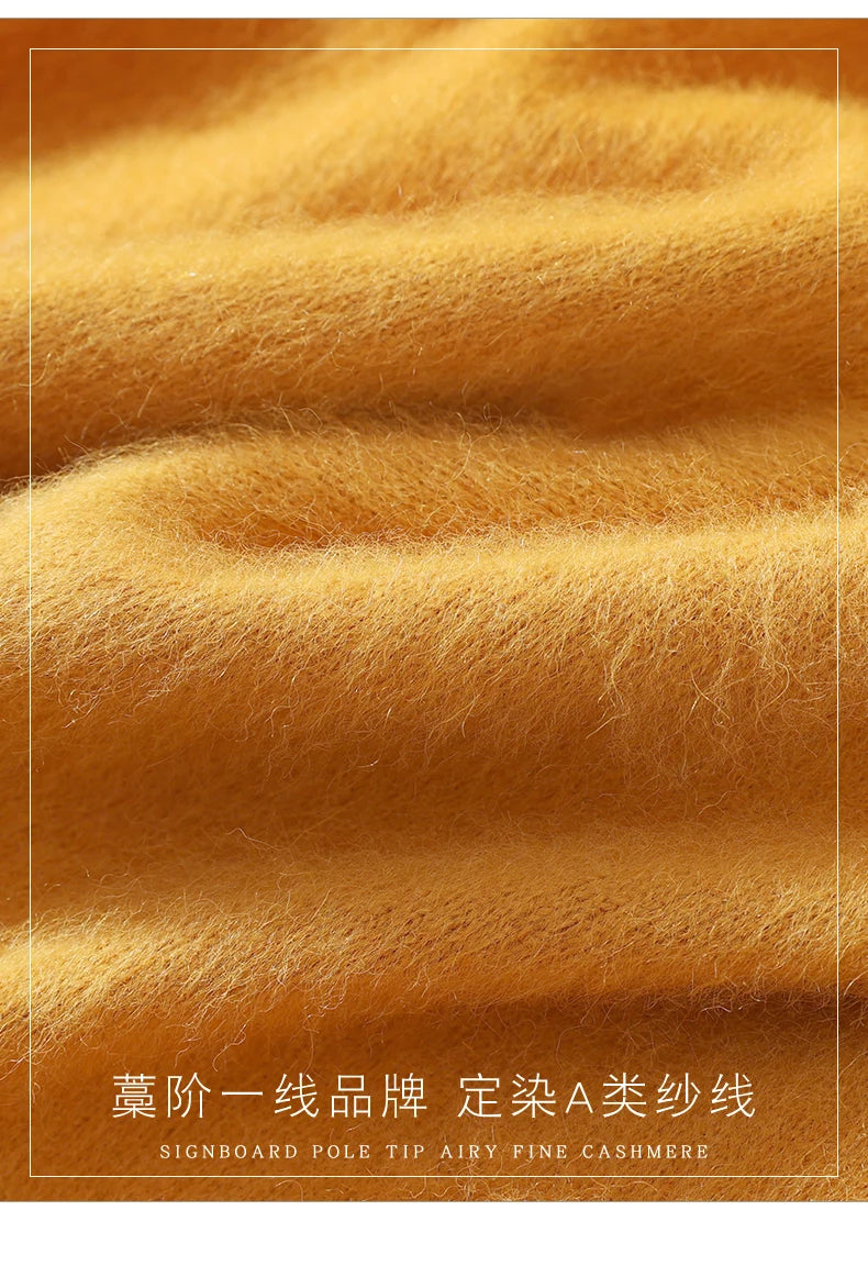 Women's Round-neck Mink Cashmere Sweater Soft Pullover Jumper Comfortable Knitted Top for Autumn Winter Pure Mink Material