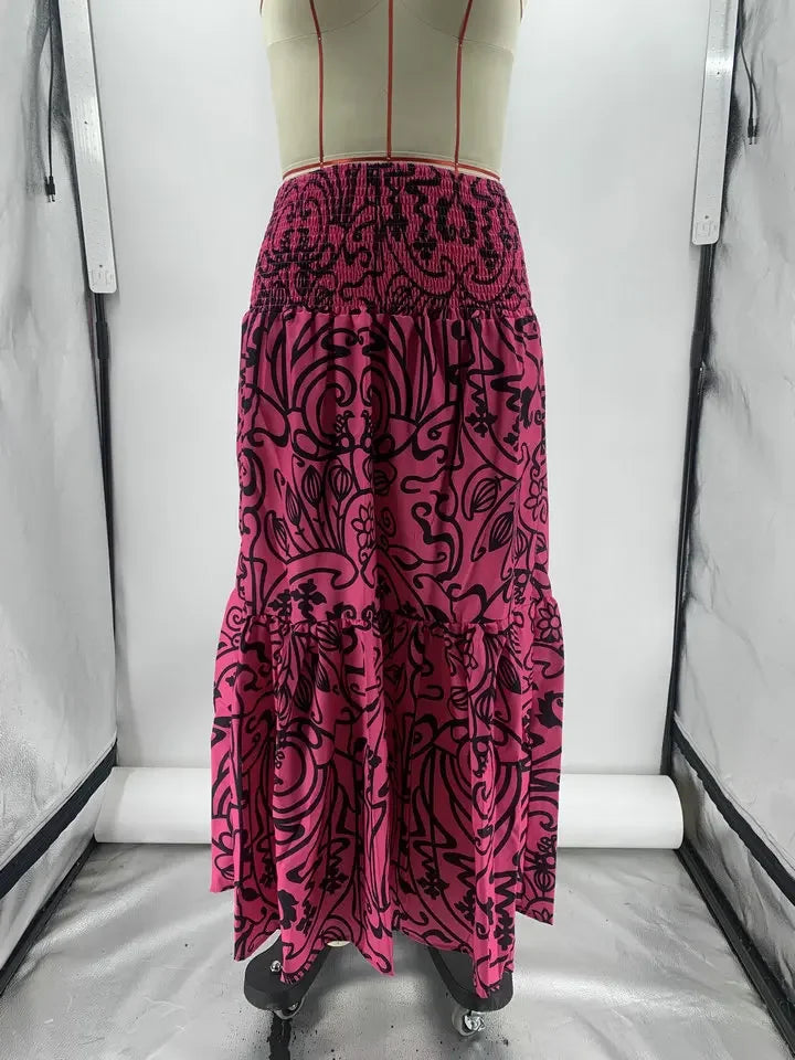 2025 Women's Skirt Elastic Waist Big Skirt Fashion Print High Street Vacation Beach Long Skirt for Female.
