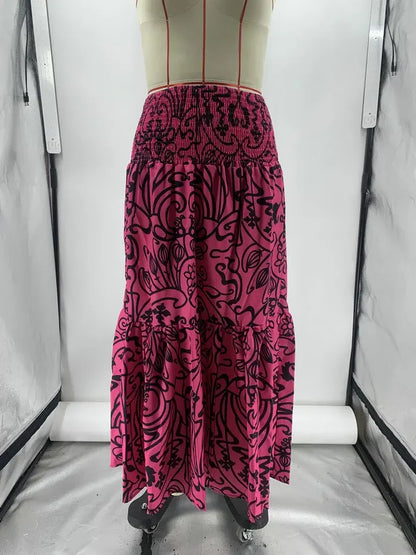 2025 Women's Skirt Elastic Waist Big Skirt Fashion Print High Street Vacation Beach Long Skirt for Female.