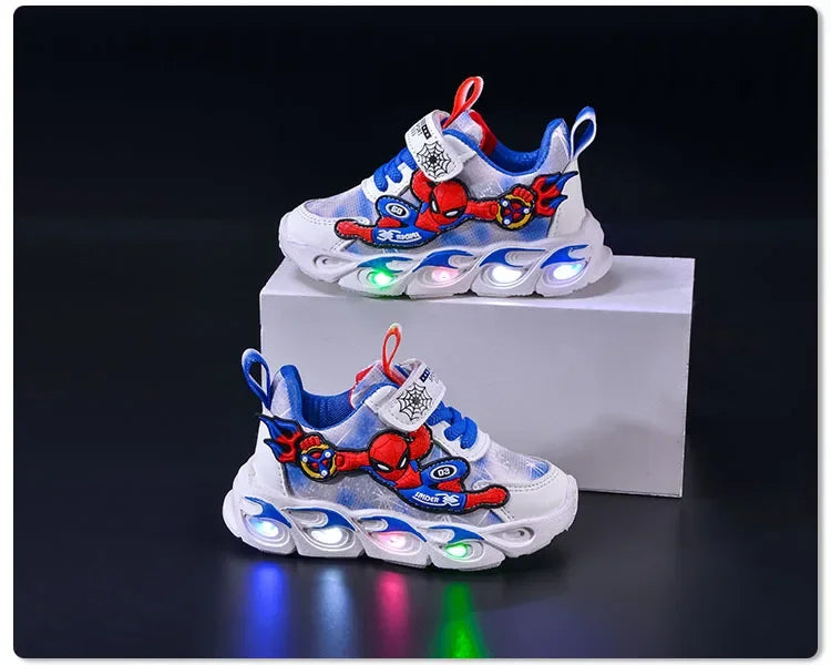 Disney Fashion Spiderman Baby Boys Sneakers Spring/autumn Children's Shoes Lighted Sneaker Trendy Kids Boy Sports Casual Shoes.