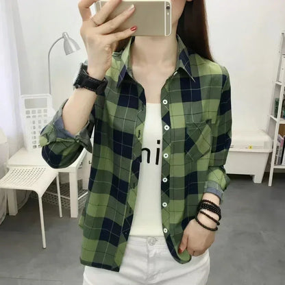 2024Spring and Autumn New College Style Women's Long sleeved Bottom Top Cardigan Long sleeved Fashion Plaid Shirt