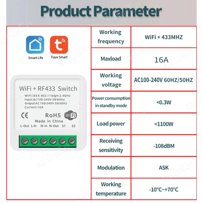 RF433 WiFi Smart Switch Tuya 16A Home Mini Relais Empfänger DIY Licht Schalter Automatisierung Controller Stimme Funktioniert mit Alexa Google.