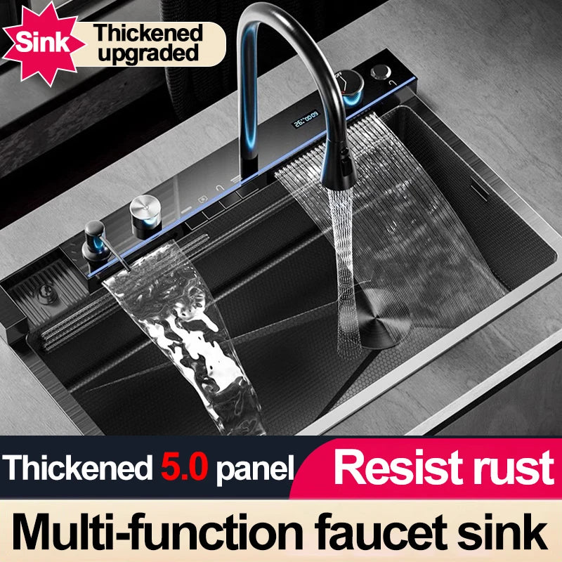 Extra Thick 5.0mm Kitchen 304 Sink, Whale Sink, Stainless Steel Large Single Sink, Waterfall Sink, Thickened Dish Sink