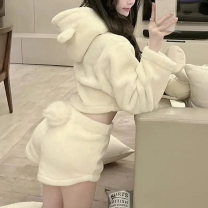 Stylish Pajama Sets for Women Kawaii Girls Autumn Winter Clothing Japan Style Long Sleeve Shorts Young Students Home Casual Soft