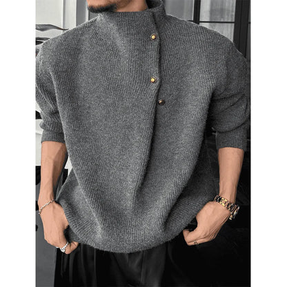 Vintage Trend Casual Autumn Winter New Men Turtleneck Solid Button Fashion Luxury Business Long Sleeve Pullovers Knitted Tops.