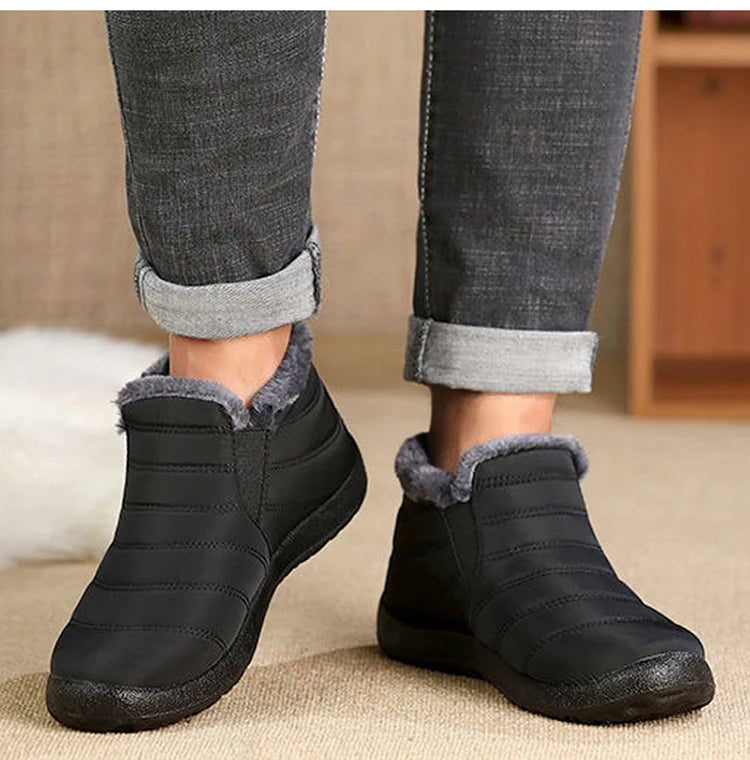 Snow Waterproof Boots Men Platform Shoes For Men Slip On Warm Fur Ankle Boots Men's Winter Shoes Plush Footwear Work Shoes.