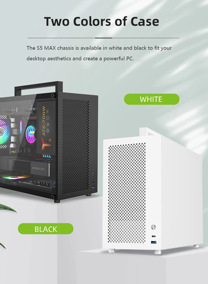 METALFISH S5 MAX Computer Case Gaming PC Chassis Support MATX/ITX 24.5*24.5cm SFX/ATX PSU 135 Mid Tower /180 WaterCooling Cooler.