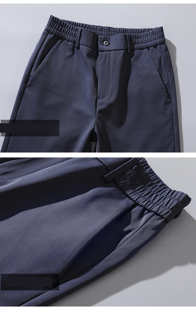 Autumn Winter Casual Pants Men Thick Business Stretch Slim Elastic Waist Jogger Korean Classic Black Gray Blue Trouser Male