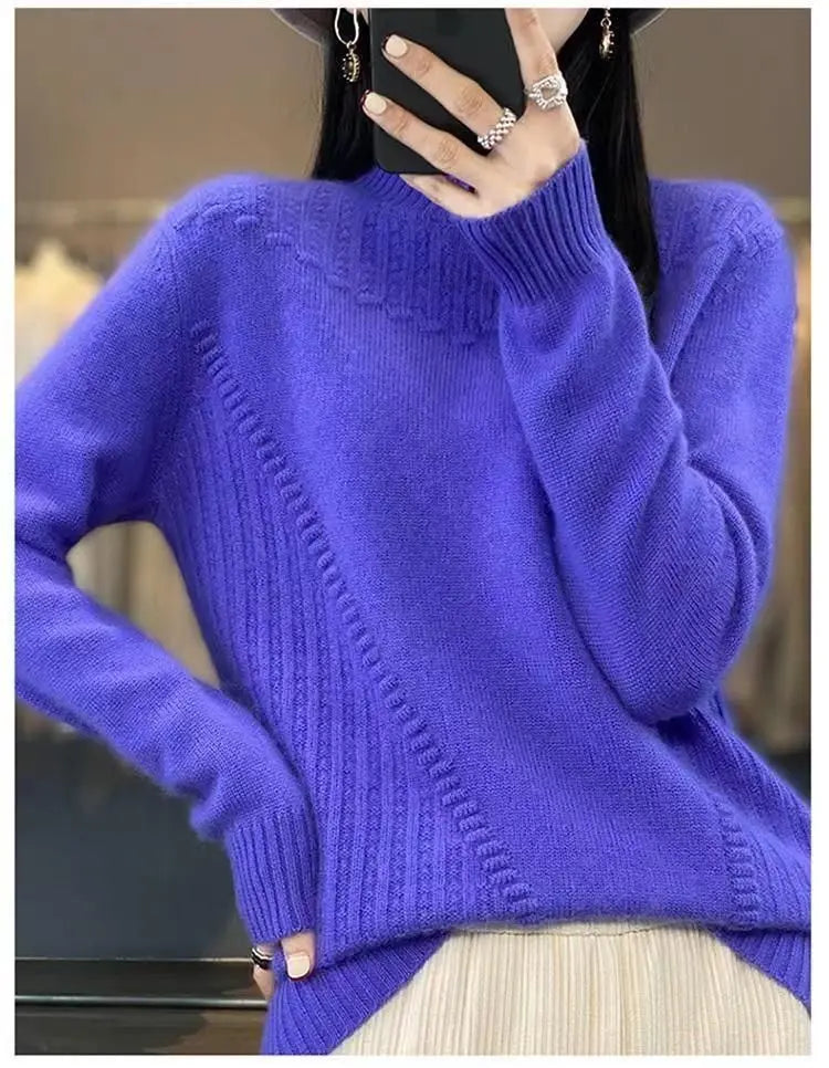 2024 herbst Neue Lose frauen Halb-rollkragen Verdickt Einfarbig Einfache Häkeln Beiläufige Gestrickte Pullover Pullover Top