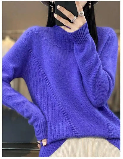 2024 herbst Neue Lose frauen Halb-rollkragen Verdickt Einfarbig Einfache Häkeln Beiläufige Gestrickte Pullover Pullover Top